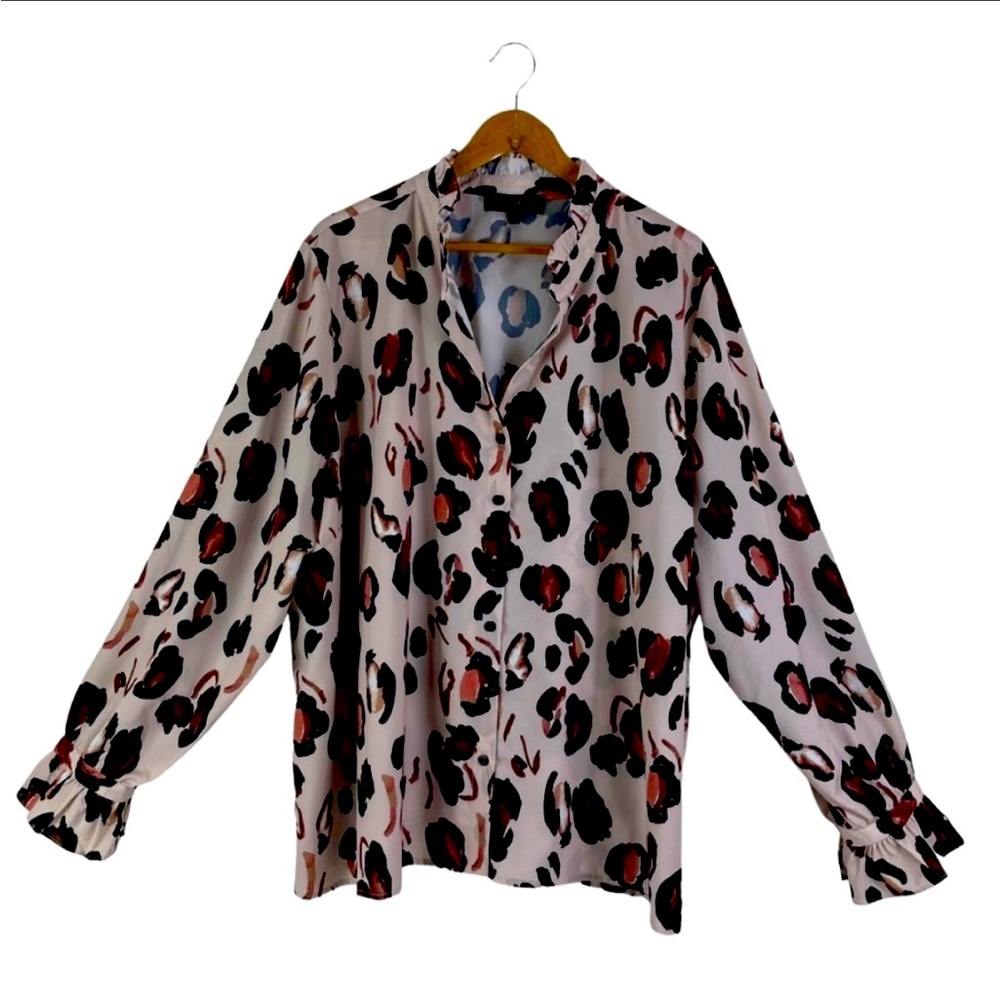 ELOQUII Ruffle Detail Leopard PrintLong Sleeve Top Size 18